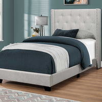 82.75" X 45.25" X 49.75" Light Grey Velvet With Chrome Trim Twin Bed