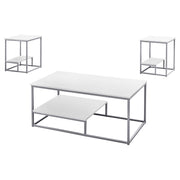 White Silver Metal Table Set - 3Pcs Set