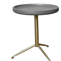 Sleek Round Gray Wood and Goldtone Side End Table 19" H