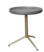 Sleek Round Gray Wood and Goldtone Side End Table 19" H