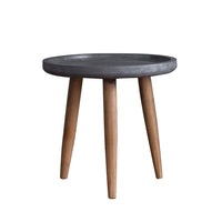 Cement Gray Finish Wooden Side End Table with Round Top