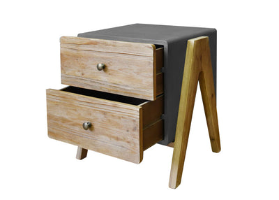 Contemporary A Shape Reclaimed Wood Finish 2 Drawer End Table