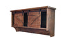 Rustic Wooden Shelf with Barn Door Storage and Hooks