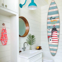 18" x 1" x 76" Wood, Blue, Lighthouse Surfboard Wall Art