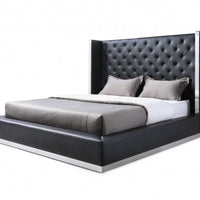 75" X 91" X 60" Black Faux Leather Queen Bed