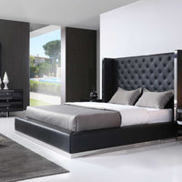 75" X 91" X 60" Black Faux Leather Queen Bed