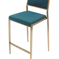 Luxury Teal Blue and Brushed Gold Counter Stool