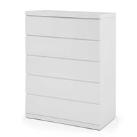 36" X 20" X 47" Gloss White Stainless Steel 5 Drawer Chest