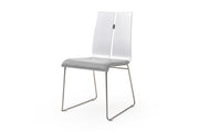 White and Grey Faux Leather Metal Dining Chair