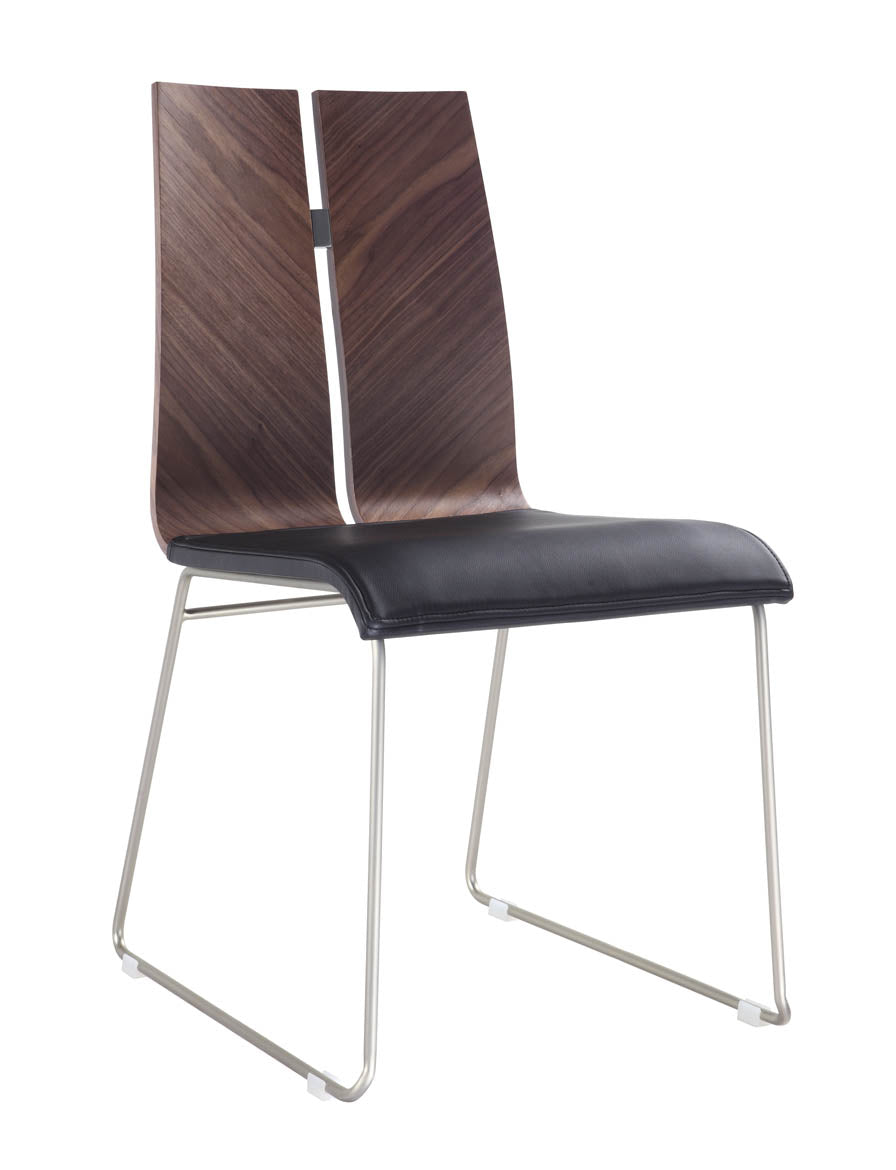 Natural Walnut and Black Faux Leather Metal Dining Chair