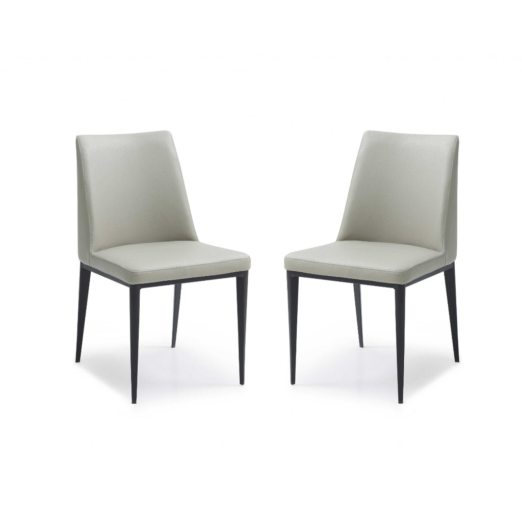 Set of 2 Light Grey Faux Leather and Metal Dining Chairs