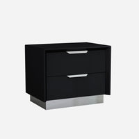 Black and Stainless Steel Two Drawer Nightstand