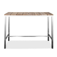 55" X 27" X 42" Teak Wood &amp; Stainless Steel Bar Table