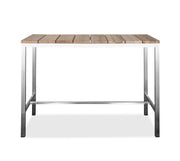 55" X 27" X 42" Teak Wood &amp; Stainless Steel Bar Table