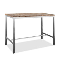 55" X 27" X 42" Teak Wood &amp; Stainless Steel Bar Table