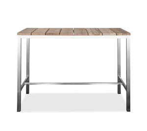 55" X 27" X 42" Teak Wood &amp; Stainless Steel Bar Table