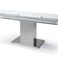 55" X 35" X 30" clear Glass Stainless Steel Extendable Dining Table