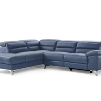 109" X 88" X 31" X 40" Navy Blue Leather Sectional