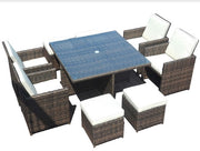 101" X 49" X 45" Brown 9Piece Square Outdoor Dining Set with Beige Cushions
