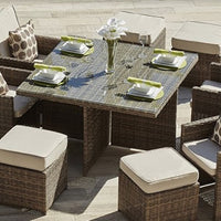 101" X 49" X 45" Brown 9Piece Square Outdoor Dining Set with Beige Cushions
