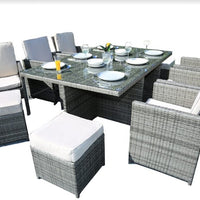 129" X 76" X 46" Gray 11Piece Outdoor Dining Set with Cushions