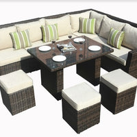 180.96" X 33.54" X 34.71" Brown 8Piece Outdoor Sectional Set with Cushions