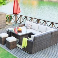 180.96" X 33.54" X 34.71" Brown 8Piece Outdoor Sectional Set with Cushions