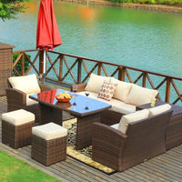 179.85" X 31.89" 32.68" Brown 7Piece Steel Outdoor Sectional Sofa Set with Ottomans and Storage Box