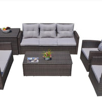 118.56" X 31.59" X 14.82" Brown 6-Piece Patio Conversation Set with Cushions and Storage Boxs