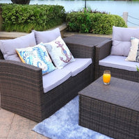 118.56" X 31.59" X 14.82" Brown 6-Piece Patio Conversation Set with Cushions and Storage Boxs