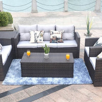 118.56" X 31.59" X 14.82" Brown 6-Piece Patio Conversation Set with Cushions and Storage Boxs