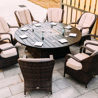 324.91" X 27.56" X 72.93" Brown Round Outdoor Gas Fir Pit Table With Chairs