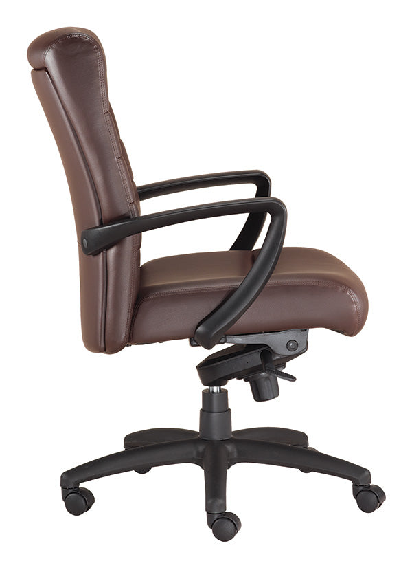 Brown Faux Leather Tufted Seat Swivel Adjustable Task Chair Leather Back Plastic Frame