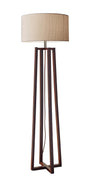 Floor Lamp Walnut Wood Finish Linen Fabric Shade