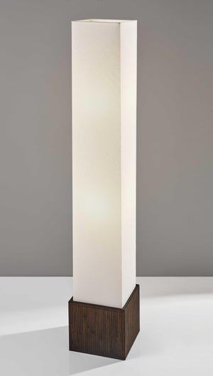 Brown Reed Floor Lamp with Elongated Rectangular Linen Shade