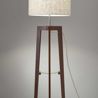 Walnut Wood Finish Floor Lamp with Glass Shelves