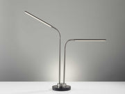 Two Brushed Steel Metal LED Tube Shades on Adjustable Desk Lamp