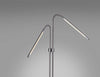 Floor Lamp with Two Adjustable Brushed Steel Metal LED Tube Shades with Black Marble Base