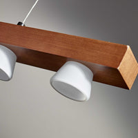 24" X 11" X 38-69" Walnut Wood LED 4 Light Adjustable Pendant