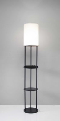Black Wood Floor Lamp with Circular USB Charging Station Shelf