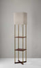 Floor Lamp with Antique Brass Poles and Walnut Wood Finish Storage Shelves with Two USB Ports