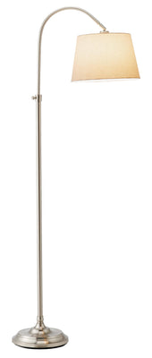 Brushed Steel Metal Floor Lamp with Adjustable Arc and Classic Linen Shade