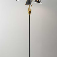 Black Metal Floor Lamp with Three Adjustable Antique Brass Accented Cone Shades
