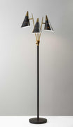 Black Metal Floor Lamp with Three Adjustable Antique Brass Accented Cone Shades