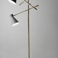 Three Arm Adjustable Floor Lamp in Brass Metal with Grey Black and White Shades