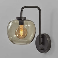 Smoked Glass Globe Shade with Vintage Edison Bulb and Matte Black Metal Wall Lamp
