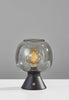 Smoked Glass Globe Shade with Vintage Edison Bulb and Matte Black Metal Table Lamp