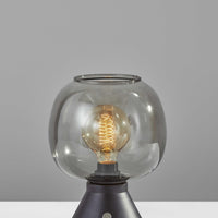 Smoked Glass Globe Shade with Vintage Edison Bulb and Matte Black Metal Table Lamp