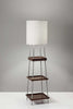 Walnut Wood Metal Shelf Floor Lamp with Charging Station