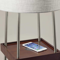 Walnut Wood Metal Shelf Floor Lamp with Charging Station